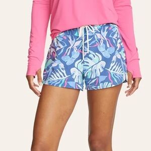 Eddie Bauer Womens Tidal 3" High Rise Blue Leaf Print Athletic Shorts Size M